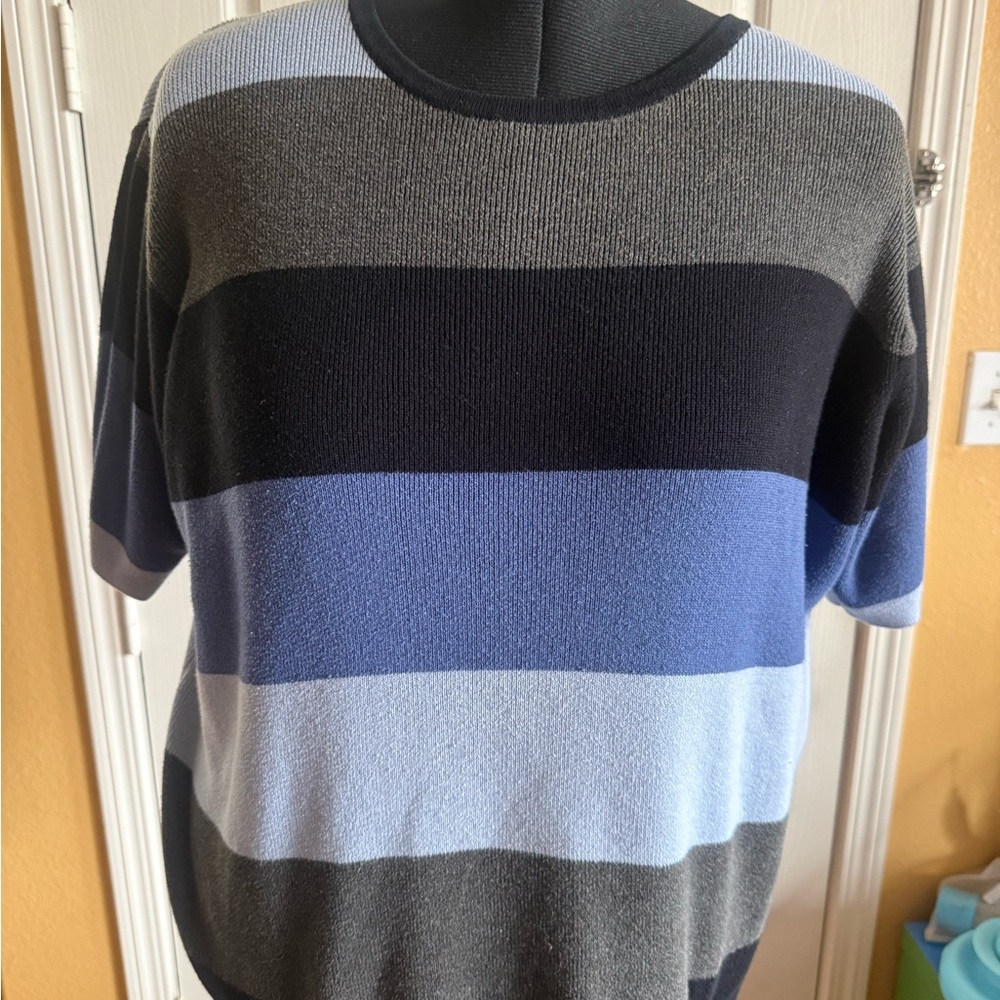 Style & Co. Women's Striped Crew Neck Sweater - Black, Blue, Gray